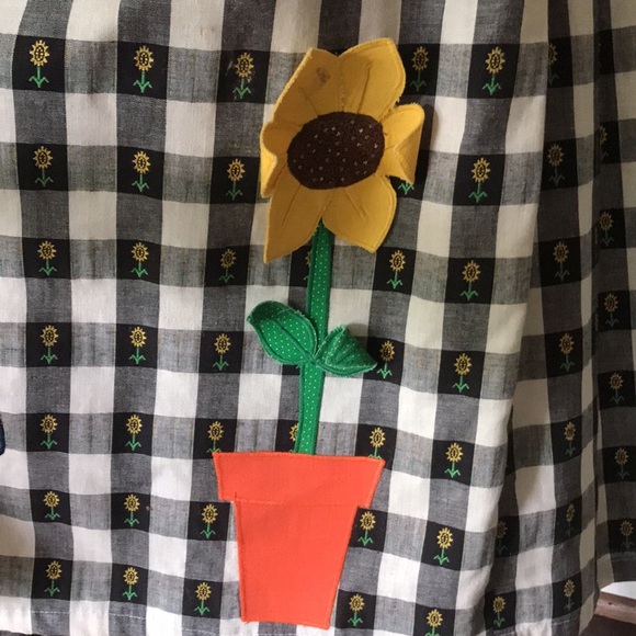 Rare Vintage Handmade Sunflower Tea Pot Cotton Gingham Calico Embroidered Dress - Picture 11 of 14